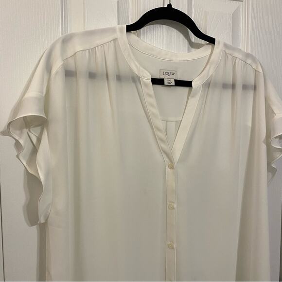 J.Crew Factory White Short Flutter Sleeve Semi-Sheer Button Up Blouse Size XXL - Picture 2 of 7